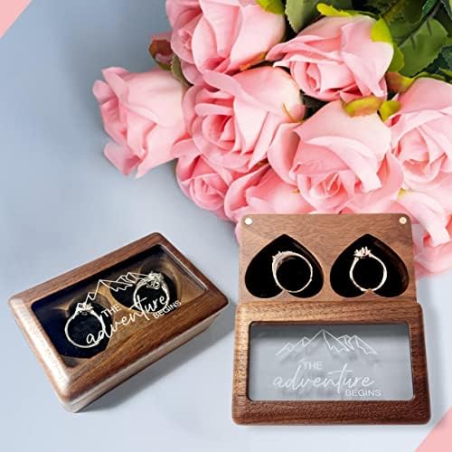 Многу Ангажман Прстен Кутија - цврсто дрво прстен носител кутија-Рустикален Прстен Кутија-двојно Срце гроздобер прстен кутија за свадба…