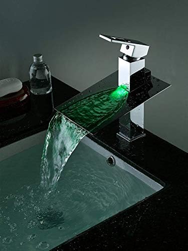 Каскада модерна стилска единечна рачка Промена на бојата на LED тапа водопад, бања Автоматска температура Промена на 3 бои RGB