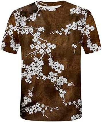 Блузи За Жени Паѓаат Лето Кратки Ракави Вратот На Екипажот Слива Цветни Блузи За Печатење Маици Девојки 2023 Облека Мода
