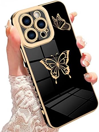 Bitobe Дизајниран За Iphone 14 Pro Max Случај Симпатична Пеперутки Дизајн За Жени Девојки, Луксузни Позлата Работ Браник Целосна Камера