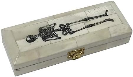 Schooner Bay Co. Skeleton-on-Coffin Black Graved Vintage Scrimshaw Ox BOSE PASTAGE BOX ANTIQUE REPRIVENCE, 6-1/2 x 2 1/4 x 1-1/4