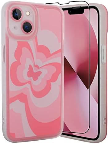 Џефона За Iphone 12 Случај со [Заштитник На Екранот], Симпатична Пеперутка Дизајн Камера За Заштита На Објективот Случај За Жени Девојки, Розова