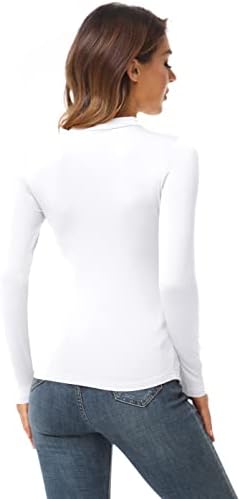 Аухен Женски Потсмевачки Маички Блузи Обични Тенки Вградени Кошули Со Основен Слој Со Долги Ракави