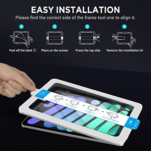 KingBlanc [Инсталација со 1 допир] Заштитник на екранот за iPad Mini 6-та генерација, каленски стаклен филм со комплет за автоматско