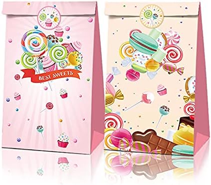 Cosfan 12 парчиња за забава торба Крафт хартија Кенди за бонбони со налепници Гуди хартиени кеси за намирници за торбички за торбички за роденден/свадба/забави