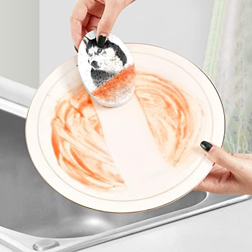 Алаза Симпатична сибирска хаски кучиња печати природен сунѓер кујнски целулоза сунѓери за садови миење на бања и чистење на домаќинства, не-крик