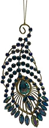 Златен паун пердув со сини накит што висат Божиќен украс