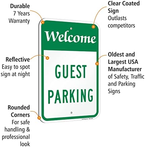 SmartSign Добредојдовте знак за паркирање гости - 2 пакувања, 18 x 12 инчи, алуминиумски композит со дебелина од 2мм, пред -дупчат дупки, зелени и бели