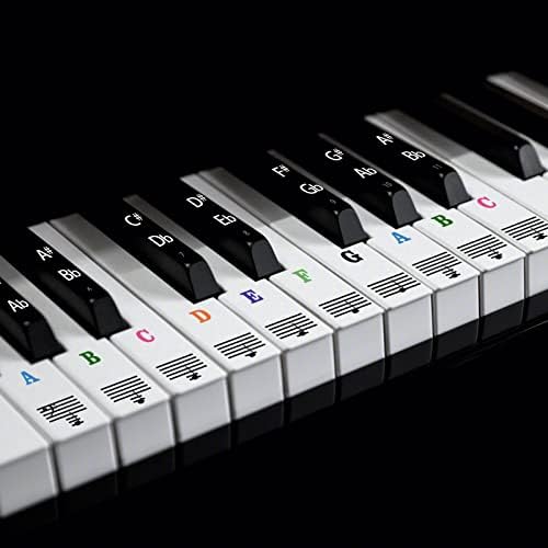Налепници на тастатура за пијано Aiex, шарени пијано налепници со целосен сет отстранлив и транспарентен за бели и црни 88/61/54/49 клучеви