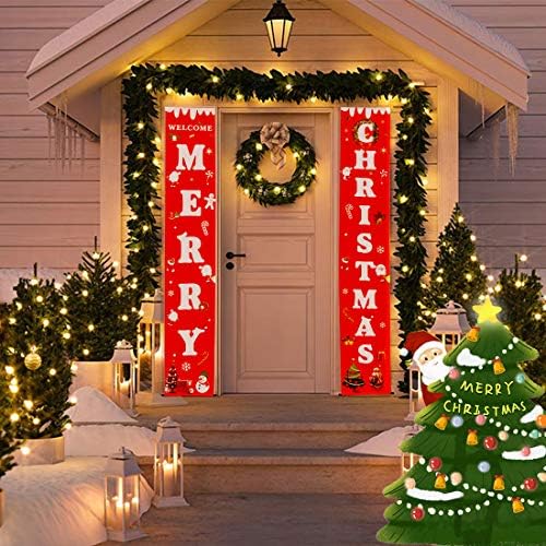 Среќен Божиќ Банери, Влезната Врата Добредојдовте Божиќ Трем Знак Банери Црвена Виси Божиќ Украси За Домашен Ѕид Затворен Отворен Одмор Партија
