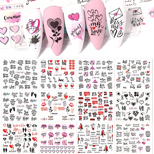 Налепници за уметност на Денот на в Valentубените, срцева loveубов за нокти, во вода декорации пренесуваат материјали за нокти секси усни