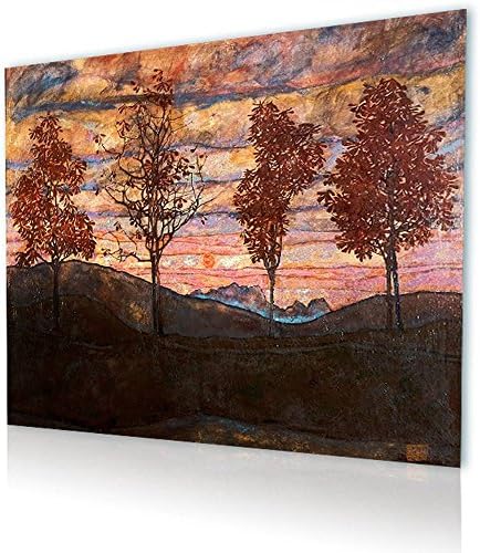 АЛОНЛИН АРТ - Четири дрвја од Егон Шиле | Рамка за истегнување на платно на подготвена рамка за виси - памук - завиткана галерија | 20 x16 - 51x41cm | Homeидна уметност дома деко