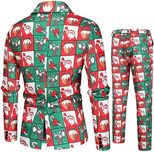 Акимпе мажи 2 парчиња облека за печатени костуми за Божиќ, врвови од јакна од 1 парчиња лапчиња + 1 парчиња долги панталони модни обични тенок