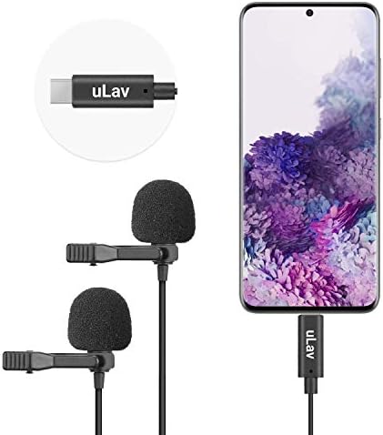 Movo Ulav-Duo Dual Lavalier Omnidirectional USB-C Мал клип на микрофон на лапл за смартфони со Android или други паметни телефони од типот USB-C,