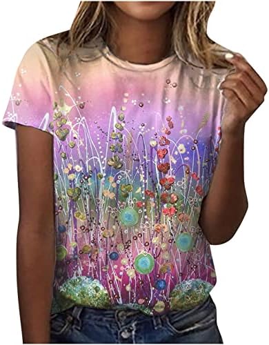 Врвна кошула за девојки есен лето 2023 облека со кратки ракави со кратки ракави, памук, цветни графички графички бренд, А5 А5