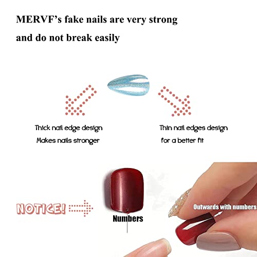 Mervf бадемово притискање на нокти Средни лажни нокти сини акрилни нокти на стилето со глитер дизајн 24 парчиња хромирани сјајни лепак на ноктите за жени и девојчиња