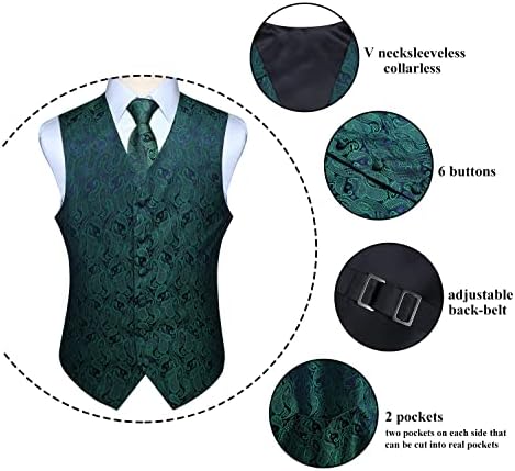 Enlission Mens Vest Tie Set Classic 3pc Paisley елек и џеб на вратот од џеб Официјална облека за фустан за костум или смокинг