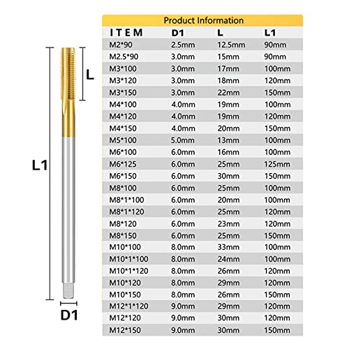 Завртка допрете вежба M2-M12 Thread Tap Straight Flute 90-150 Metritr Mother Plag Tap За метални алатки за навојување на завртки 1 парчиња