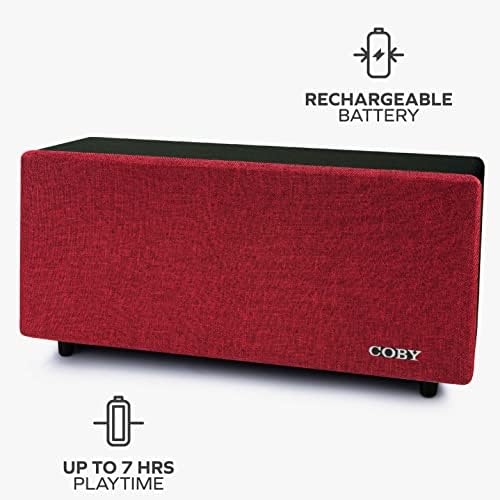 Coby Encore Вистински безжични звучници за Bluetooth за дома | Гроздобер декор црвен стерео преносен звучник, до 7 ч. Звучникот