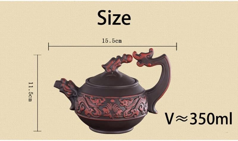 Uxzdx Кинески традиционален чајник Shuanglongxizhu, рачно изработен чајник од зиша 350ml црвена глина антички чајник керамички мешан