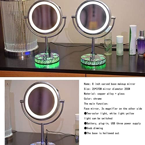 Огледала на огледала со огледало со двојно еднострано осветлено суета за шминка 1x/3x зголемување 360 ° ротација идеално за