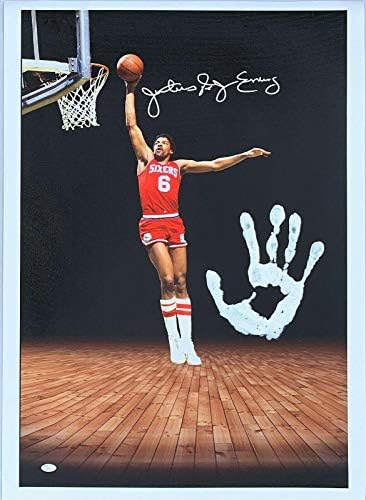 Julius Dr. J Erving Hand Print Untretched 20x36 Canvas потпишано JSA Z65916 - Автограмска НБА уметност