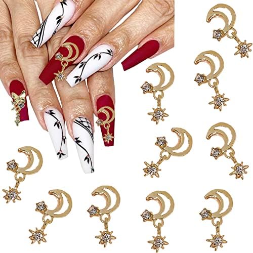 Lifeost 10pcs нокти привлечност за ноктите уметност 3Д легура златна месечина столпчиња за нокти за нокти накит ригистони за жени