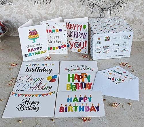 100 Среќни Роденденски Картички Рефус, Големи 5х7 Инчи Избрани,Со Пликови, Налепници И Едноставни Честитки Внатре, 10 Уникатни Дизајни,