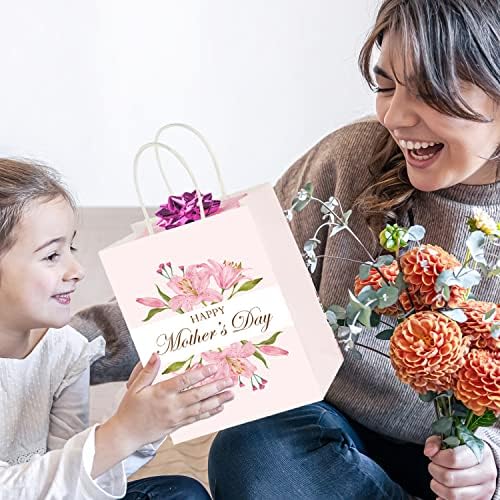 BLEWINDZ 16 Парчиња Торби За Подароци За Денот На Мајката со 16 Парчиња Ткивни Хартии, 10,6Средни Цветни Торби За Подароци За Среќен