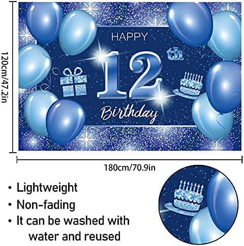 Среќен 12-ти Роденден Позадина Банер Декор Сина Точка Сјајот Искра 12 Години роденден Тема Украси За Момчиња Девојки Материјали