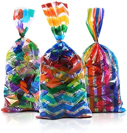 Црн Целофан Третираат Кеси, Виолончело Бонбони Пластични Колачиња Кеси Со Пресврт Врски, Пакет од 105