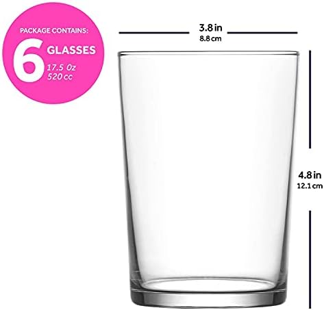 Лав-високи очила 6-парчиња, чисти чаши за пиење 17,6 унца, чаши за бодега за водни пијалоци и пиво, безбедна машина за миење садови