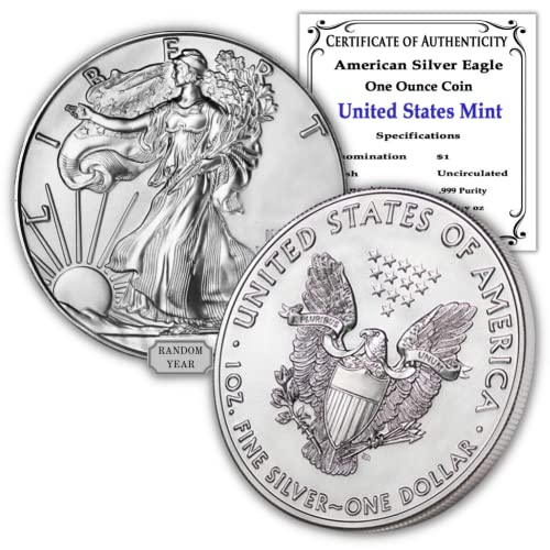 1986-2021 1 мл Американска сребрена орел монета брилијантна нециркулирана со сертификат за автентичност 1 $ bu