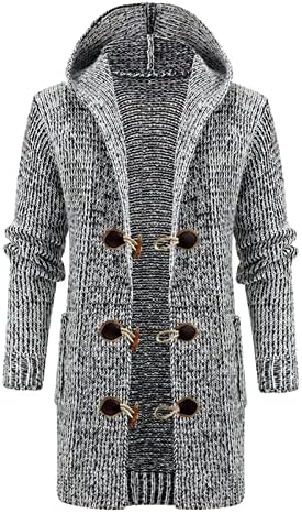 XXBR плете кардиган палто за мажи, зимско отворено предно копче џемпер со качулка со долги плетени јакни топла обична надворешна облека