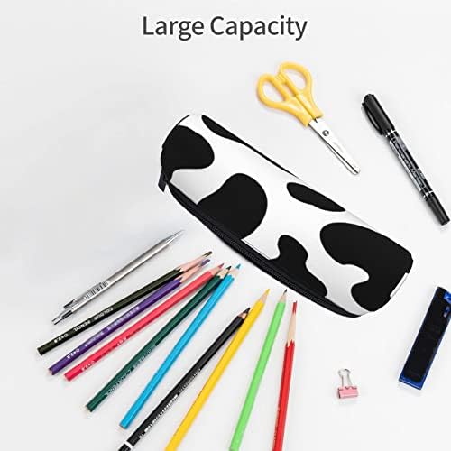 Печатење на крави дамки Мал молив со цилиндер за молив, преносна торба за молив, козметичка торба за складирање за возрасни тинејџери