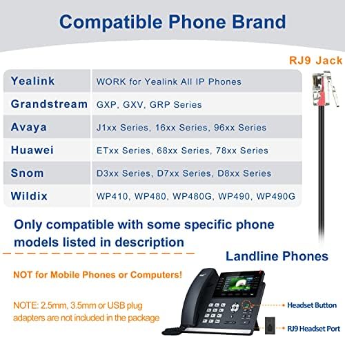 Телефонски слушалки со RJ9 со откажување на микрофон, кабел канцелариски телефонски слушалки компатибилни со Yealink T27G T29G T40G
