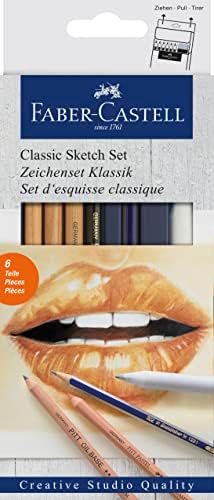 Сет за скици за скици на Фабер -Кастел - 6 парче графит и пастелски молив за скицирање на молив