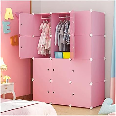 Томјеус пластична гардероба преносна плакарот облека гардероба гардероба гардероба коцка шкафче со шипка и врата розова гардероба плакарот
