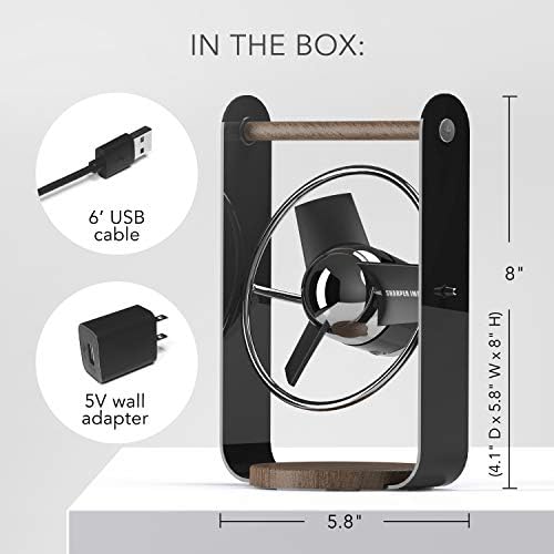 ПООСТРА СЛИКА SBV1-SI USB Вентилатор Со Меки Сечила, 2 Брзини, Контрола На Допир, Тивко Работење, 5v Ѕид Адаптер, 6 ft. Кабел, Личен, Црн