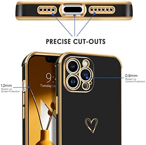 SouliGo iPhone 14 Pro Max Случај, Телефон случај iPhone 14 ProMax, Тенок Тенок Луксузен Златен Дизајн На Срце Отпорен На Удари Заштитна