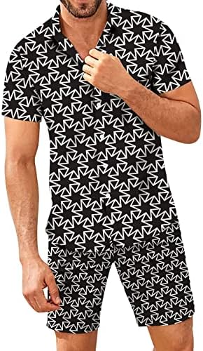 Машки шорцеви шорцеви за мажи, случајно печатено летно поставено ракав, со копчиња за кратки плажа, пролетни маички, обични машки