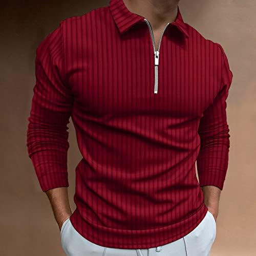 Вокачи 2022 Поло кошули за мажи, долг ракав гроздобер лента за голф -ребра голф врвови на улична облека за улична облека, двојна кошула за