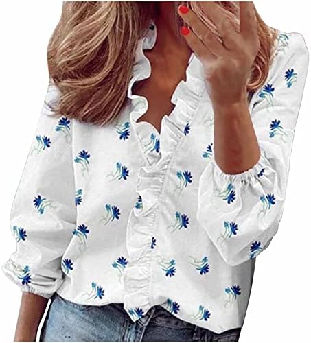 Женска есен летна маичка со долги ракави мека удобна облека v вратот графички салон peplum top маица за дами wi wi