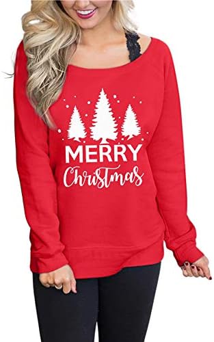 Fradarly Christmas Women'sенски џемпер со долг ракав Раглан Божиќ кошули екипаж на вратот на вратот