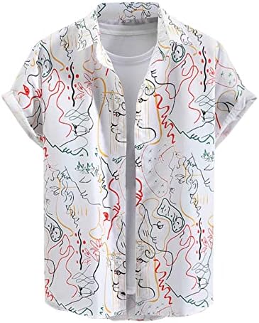 Ubst 2022 Нови летни кошули за мажи Краток ракав Смешно графички кошули за печатење копче надолу гроздобер обични врвови на