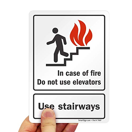 SmartSign-U1-1021-ND_5X7 Во случај на пожар не користете лифтови, користете етикета на скалила од | 5 x 7 ламинирана винил 5