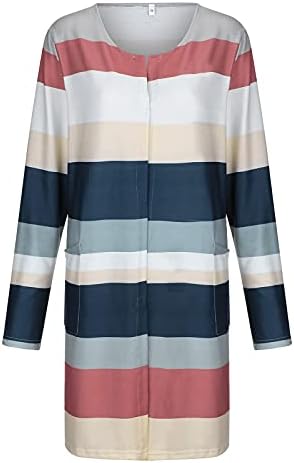 Longенски долг кардиган лесен блок во боја, кардиган плетени џемпери со долг ракав лабав отворен предниот капут