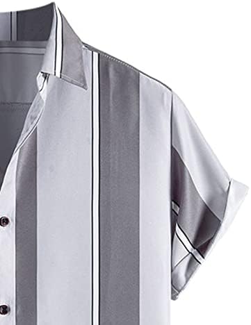 XXBR летни кошули за копче за кратки ракави за мажи надолу од алоха врвови тенок вклопна варијантна вертикална лента за крпеница кошула