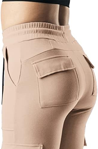 Rbculf женски панталони плус големина висока половината тенок џемпент еластична половината жица странична џебна јога хеланки