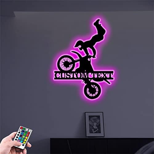 Персонализирана мотоцикл wallидна светлина мотокрос знак на плакета Име на возач на возач Дома декор 16 бои предводена ноќна светлина за декорација